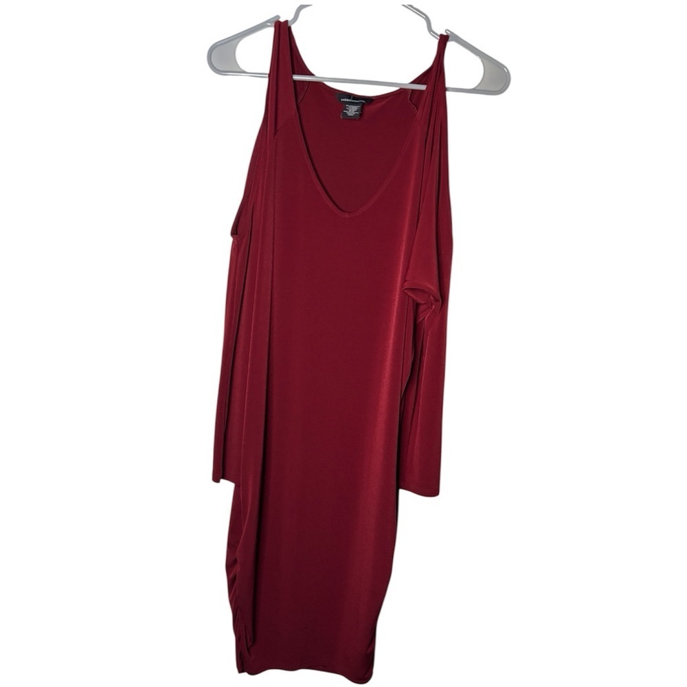 Moda International Cold Shoulder Tunic Women S Red Ruched V-Neck Mini Dress